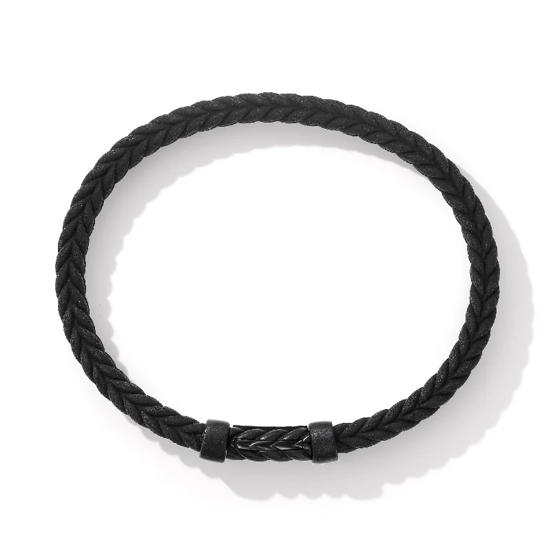 Bangle bracelets with braided leather straps for a chic, rustic vibe-Chevron Black Rubber Bracelet with Black Titanium