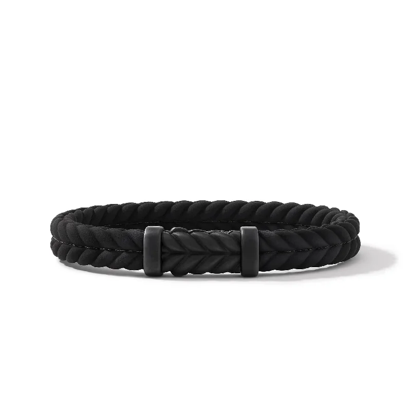 Simple bangle bracelets with open designs for a trendy and minimalist style-Chevron Black Rubber Bracelet with Black Titanium