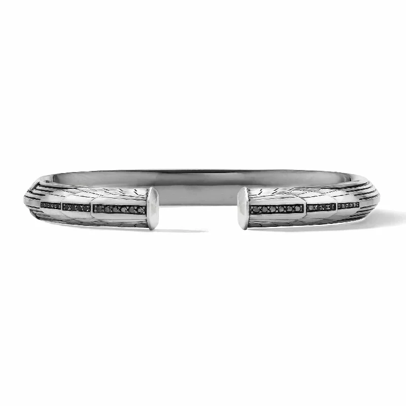 Best bangle bracelets with stacked designs for a trendy and fashionable look-Empire Cuff Bracelet in Sterling Silver with Pave Black Diamonds