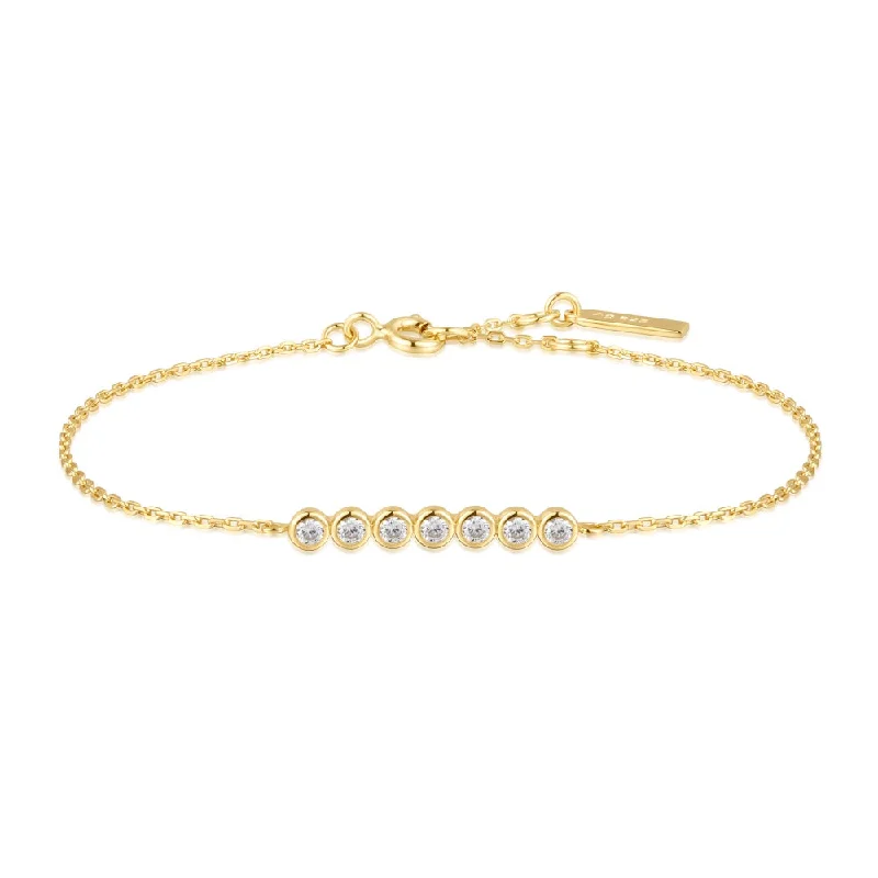 Best bangle bracelets for women with elegant gold designs for every occasion-Bezel Station Bracelet in Gold Plated Sterling Silver