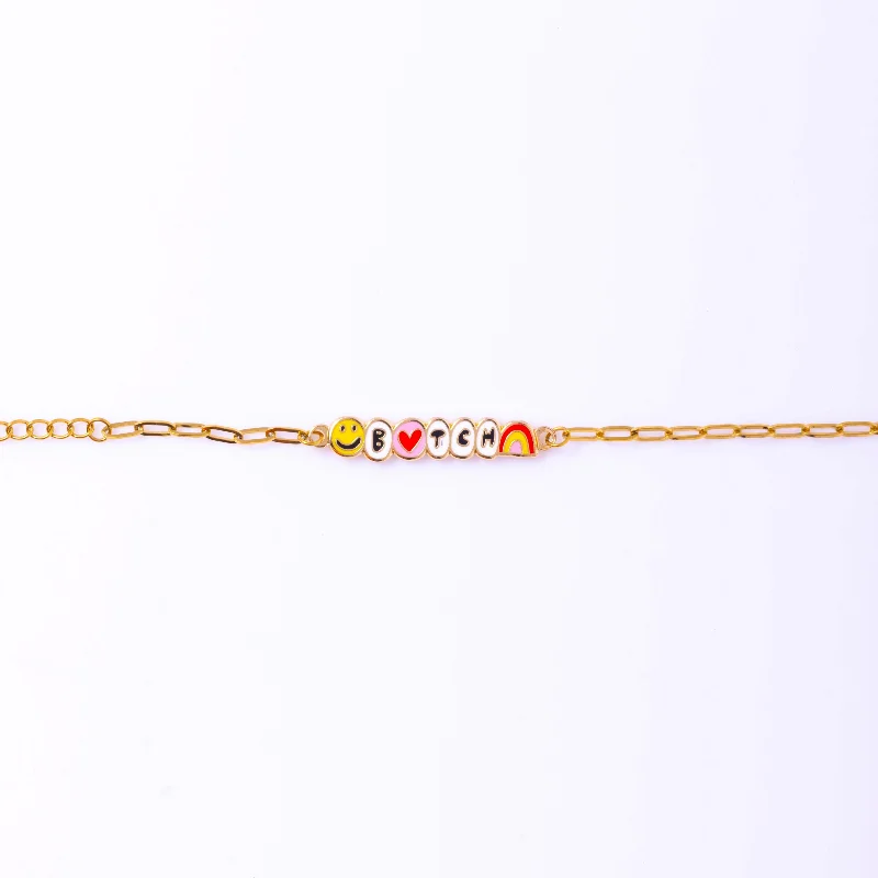 Stackable bangle bracelets with customizable charms for a personalized collection-Bitch Bracelet