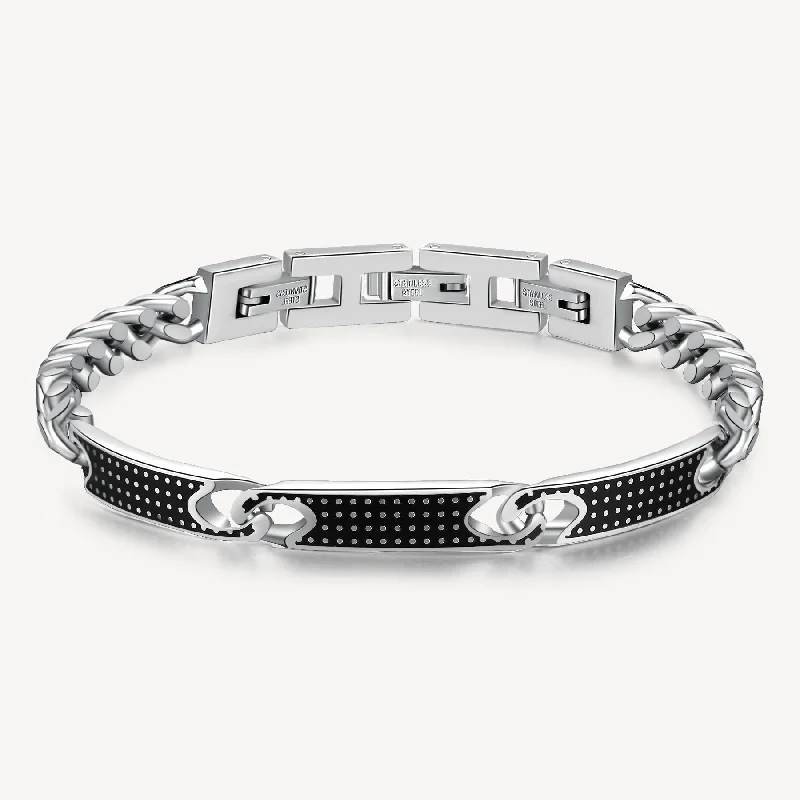 Best bangle bracelets for stacking with delicate and thin designs for layering-Black Enamel Link Bracelet in Stainless Steel