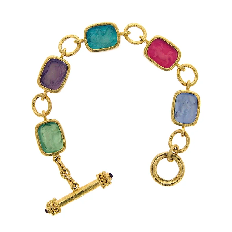 Stylish bangle bracelets with gemstone accents for a chic and modern look-Pink 'Antique Animals' Bracelet