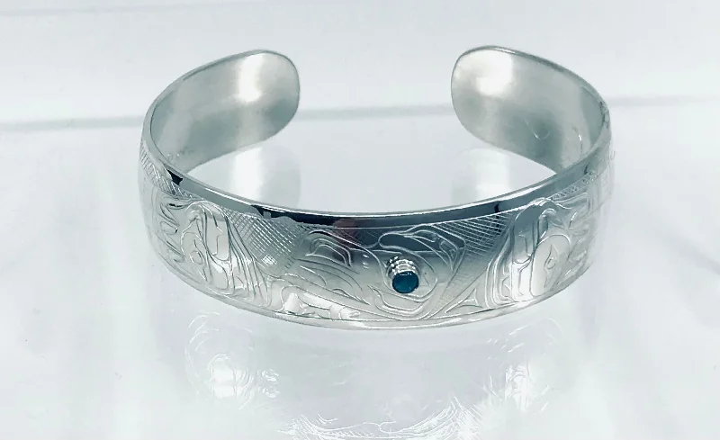 Best bangle bracelets with customizable charms for a personalized, unique piece-Bracelet - T. Owens, Silver, Blue Topaz, 1/2"