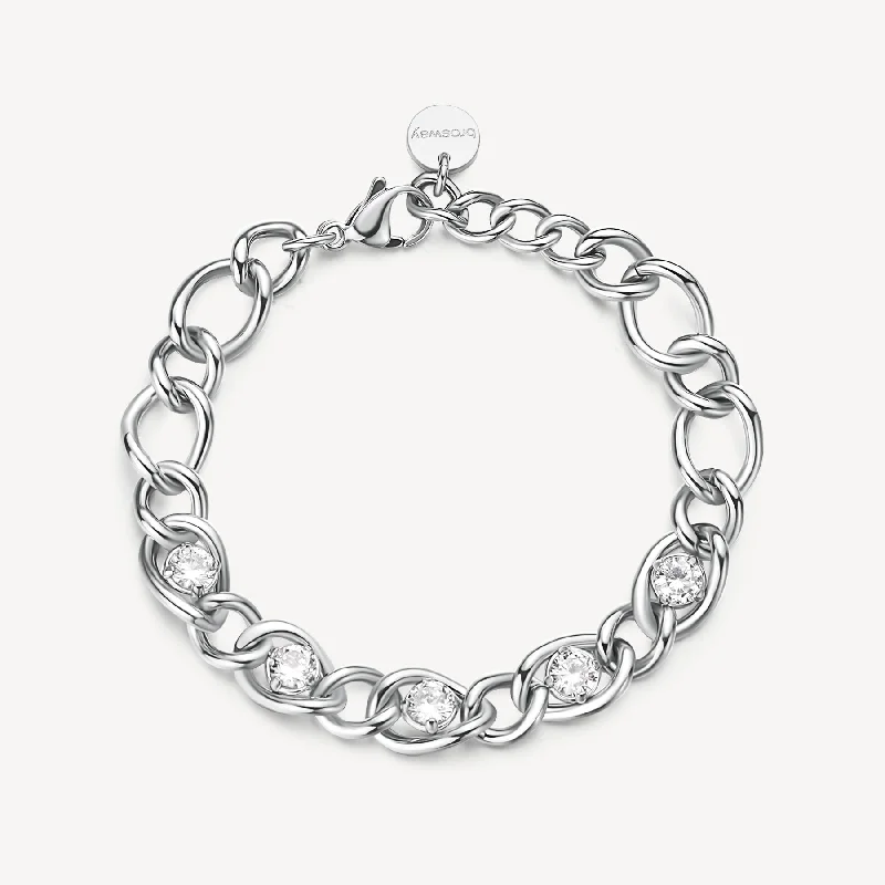 Simple bangle bracelets with smooth matte finishes for a subtle and modern style-Cubic Zirconia Chain Bracelet in Stainless Steel