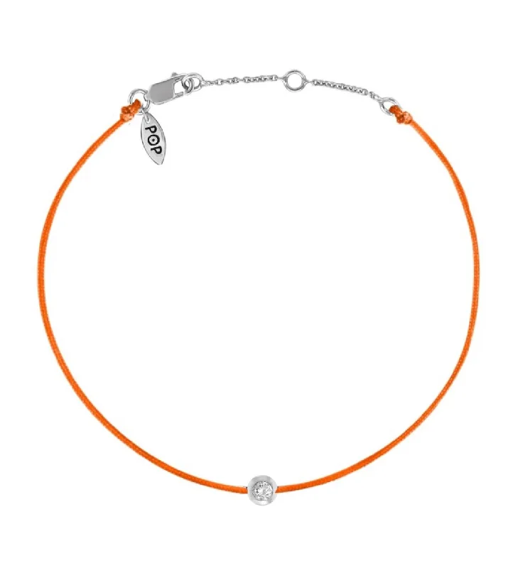 Best bangle bracelets with pastel enamel for a soft and delicate aesthetic-Silver Bezel - Orange Cord Bracelet