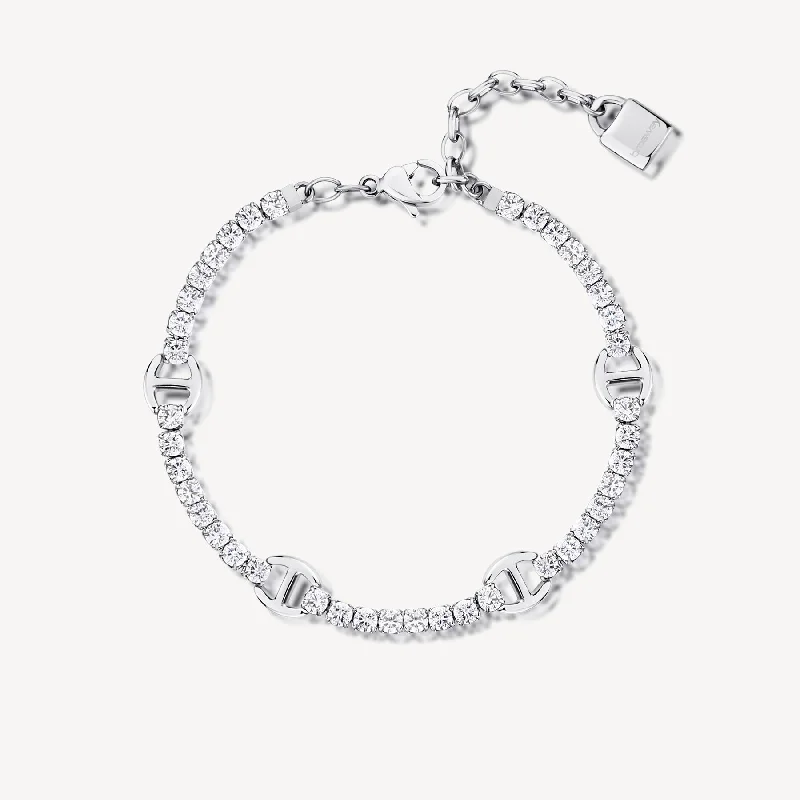 Bangle bracelets with braided leather straps for a chic, rustic vibe-Crystal and Mariner Link Bracelet in Stainless Steel