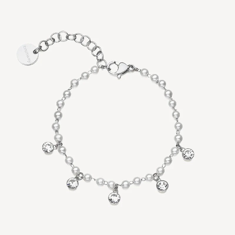 Best bangle bracelets with minimalist geometric designs for a contemporary, edgy look-Crystal and Shell-Pearl Bracelet in Stainless Steel