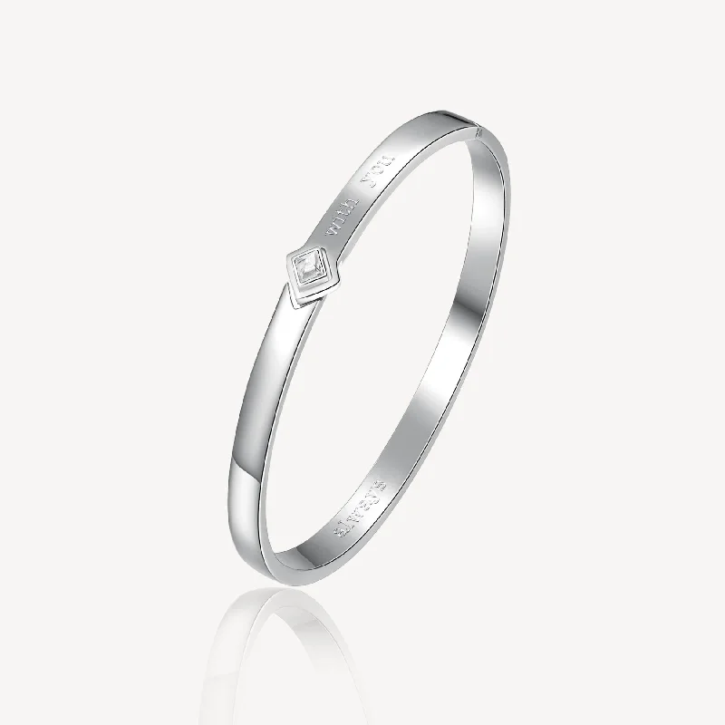 Elegant bangle bracelets with diamond-cut designs for added sparkle and elegance-Crystal Engraved Bangle Bracelet in Stainless Steel