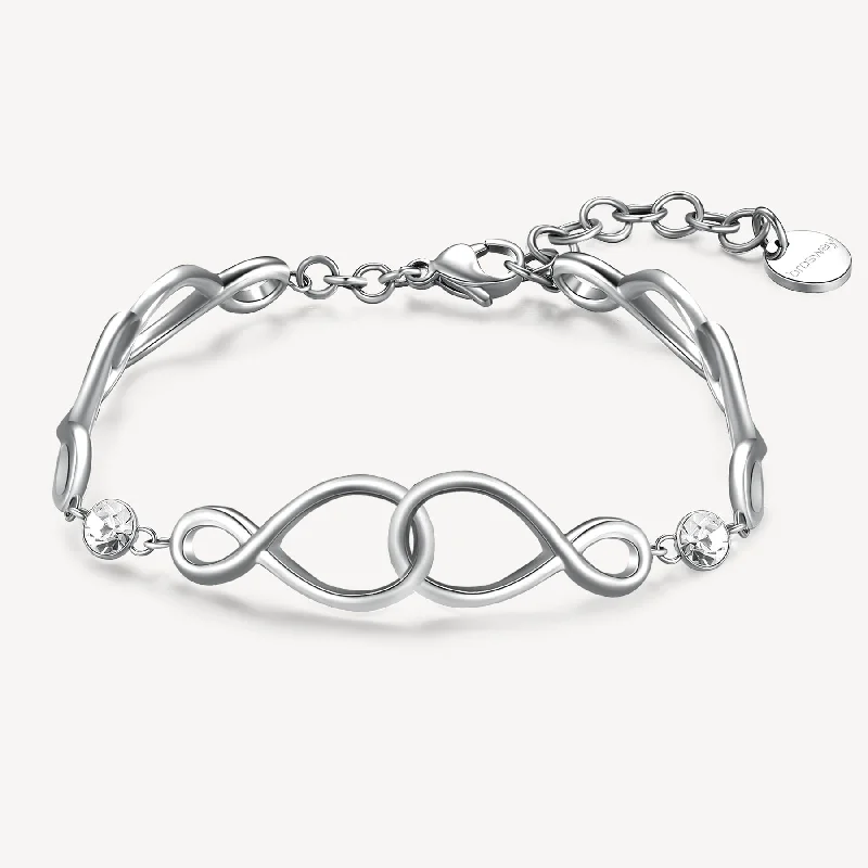 Best bangle bracelets with hand-crafted details for a unique and artisanal touch-Crystal Infinity Linked Bracelet in Stainless Steel