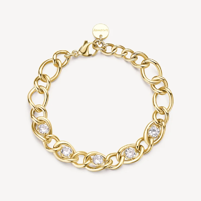 Elegant bangle bracelets with diamond-shaped stones for a sophisticated look-Cubic Zirconia Chain Bracelet in Gold Plated Stainless Steel