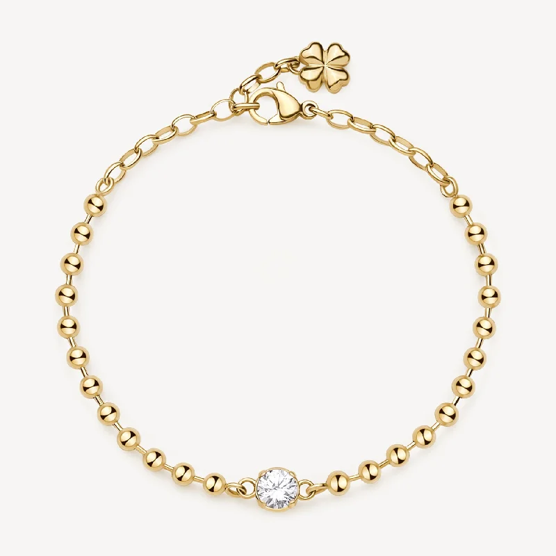 Classic bangle bracelets with clean lines for an elegant and versatile accessory-Cubic Zirconia Charm Bracelet in Gold Plated Stainless Steel