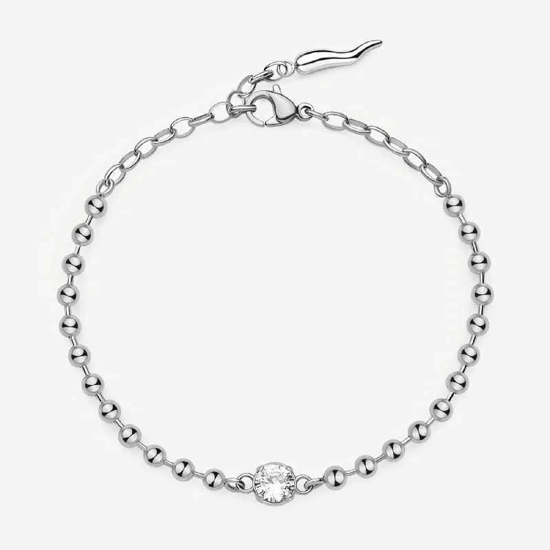 Stylish bangle bracelets with gemstone accents for a chic and modern look-Cubic Zirconia Charm Bracelet in Stainless Steel