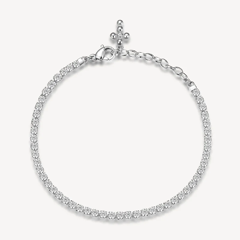 Classic bangle bracelets with pearl embellishments for a feminine and classic touch-Cubic Zirconia Charm Tennis Bracelet in Stainless Steel