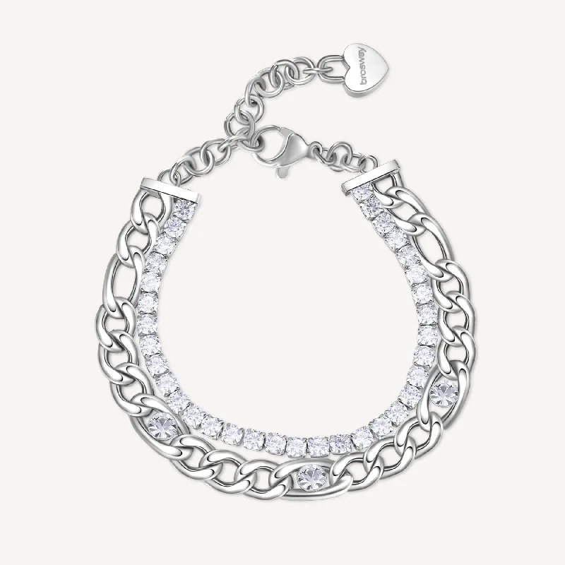 Best bangle bracelets with customizable charms for a personalized, unique piece-Cubic Zirconia Double Layer Chain Bracelet in Stainless Steel