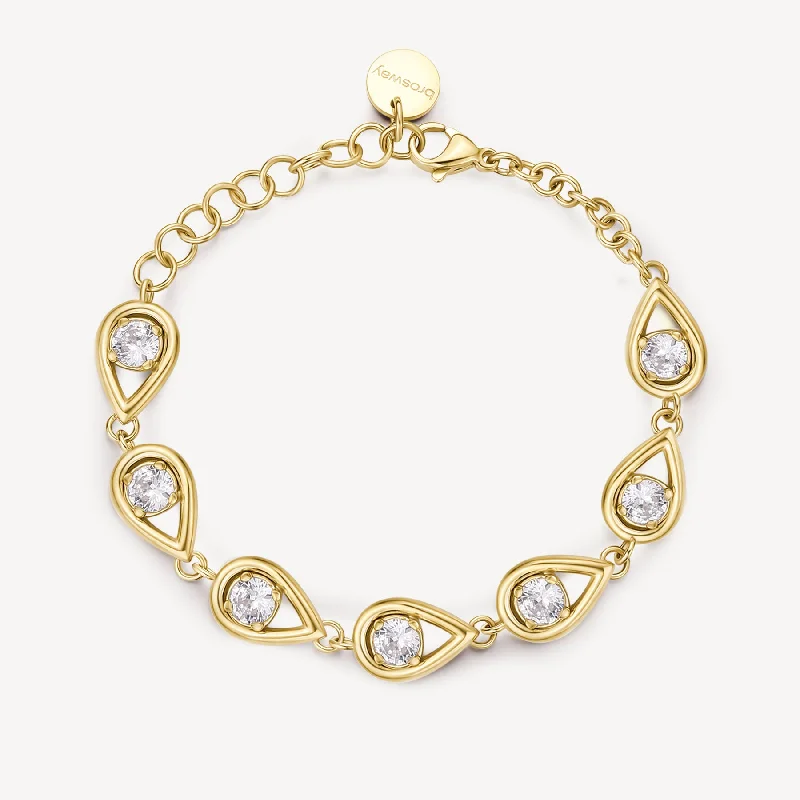 Traditional gold bangle bracelets with a smooth finish for a classic look-Cubic Zirconia Link Bracelet in Gold Plated Stainless Steel