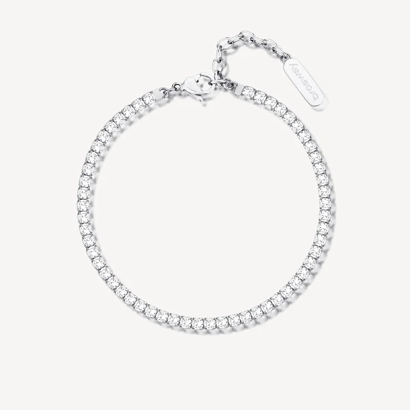 Best bangle bracelets with engraved floral patterns for a delicate and elegant design-Cubic Zirconia Tennis Bracelet in Stainless Steel