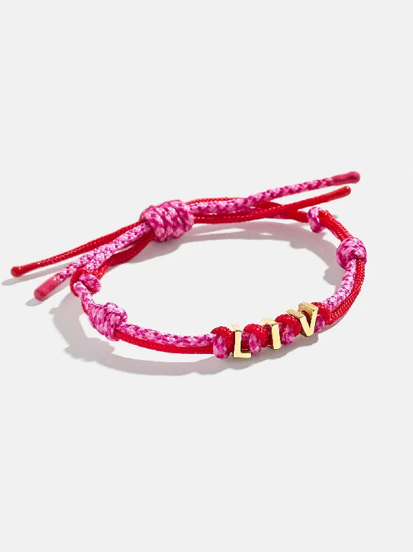 Customizable bangle bracelets with initials for a personalized, meaningful gift-Custom Paracord Nameplate Bracelet - Red/Pink