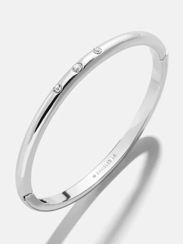 Sleek bangle bracelets with black enamel for a sophisticated and modern look-Destiny Hinge Bangle - Silver Bezels Bangle