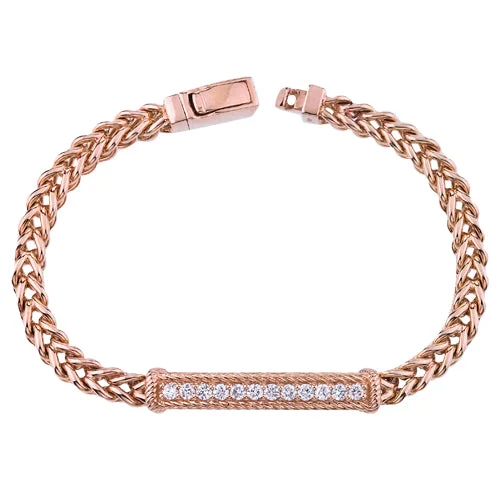 Wide bangle bracelets with bright gemstone accents for a bold, vibrant style-Diamond Bar Bracelet in 14K Rose Gold