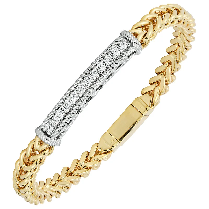 Luxury bangle bracelets with diamond accents for a sparkling, high-end accessory-Diamond Bar Bracelet in 14K Two Tone Gold