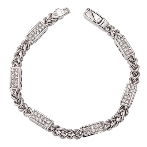 Best bangle bracelets with enamel floral patterns for a delicate and feminine touch-Diamond Bar Station Bracelet in 14K White Gold