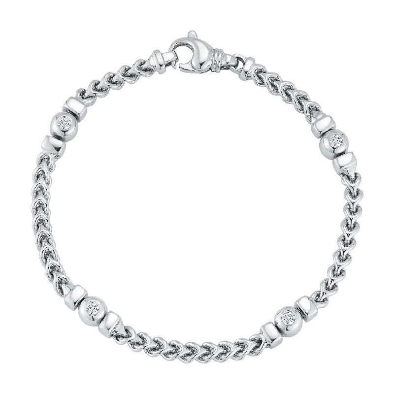 Best bangle bracelets with crystal inlays for a sparkling, glamorous appearance-Diamond Bezel Station Bracelet in 14K White Gold