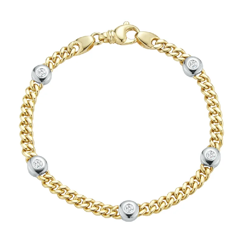 Oversized bangle bracelets with unique textures for a statement-making accessory-Diamond Bezel Station Curb Bracelet in 14K Two Tone Gold