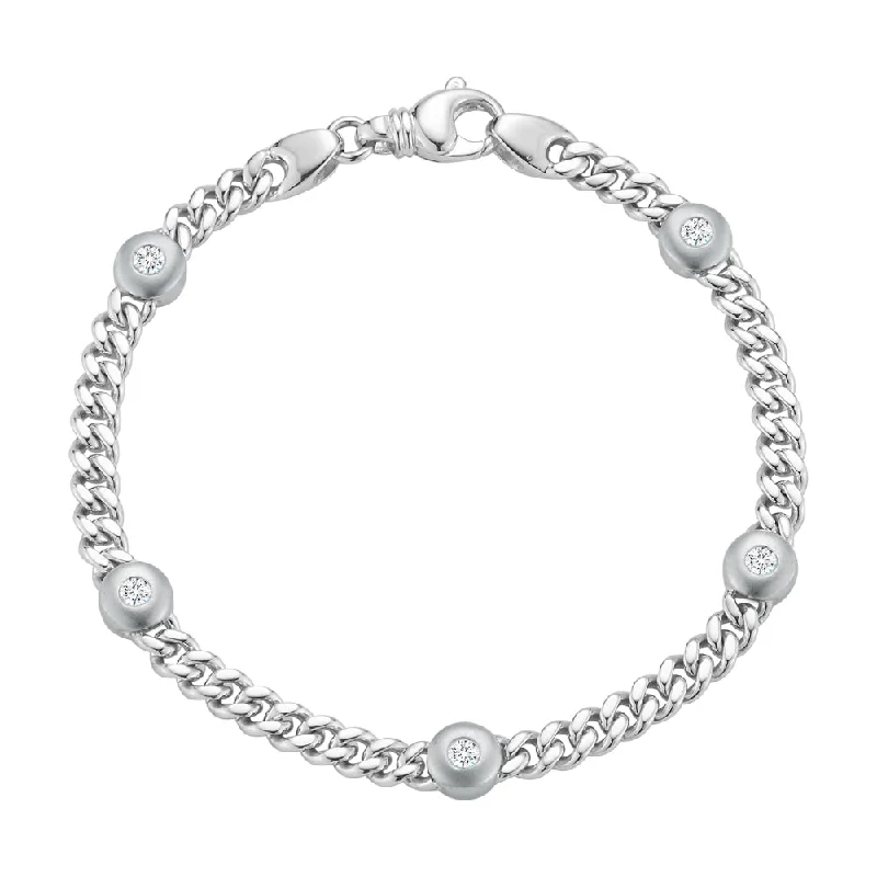 Bold bangle bracelets with textured finishes for a dynamic and modern style-Diamond Bezel Station Curb Bracelet in 14K White Gold