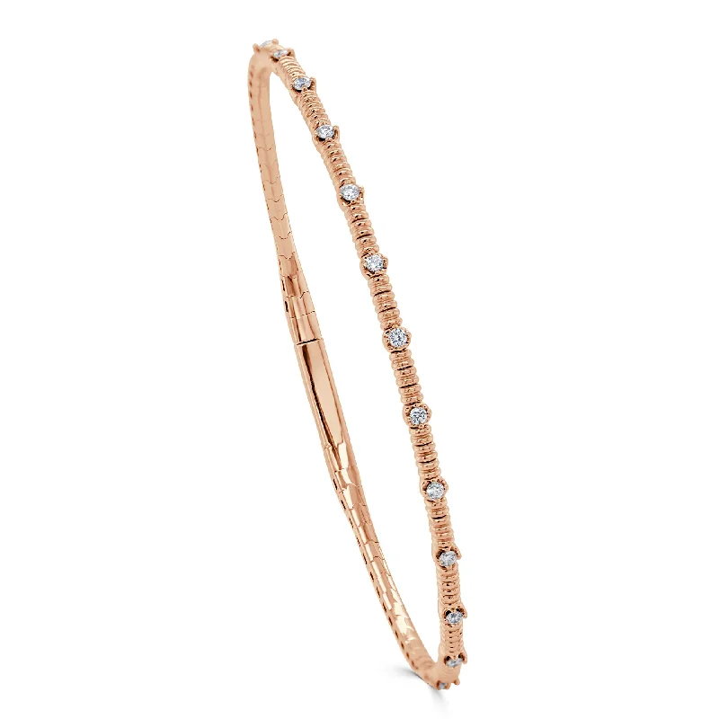 Simple bangle bracelets with open designs for a trendy and minimalist style-Diamond Classic Station Flexible Bangle in 14K Rose Gold