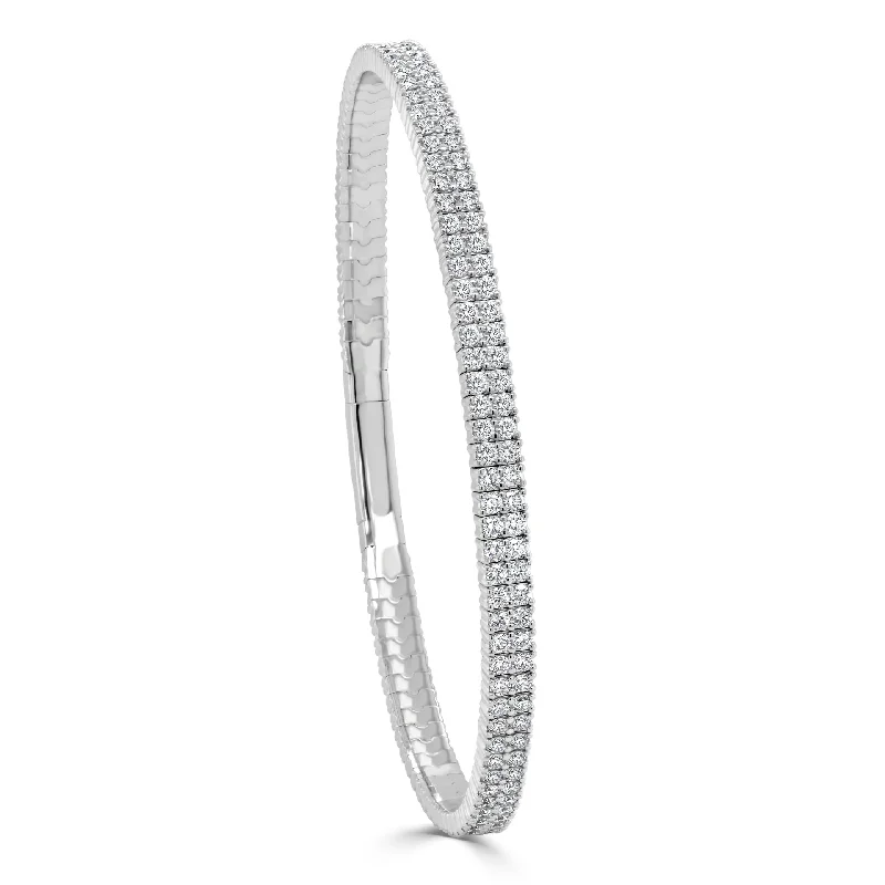 Chunky bangle bracelets with multicolored gemstones for a vibrant and playful appearance-Diamond Double Row Flexible Bangle in 14K White Gold