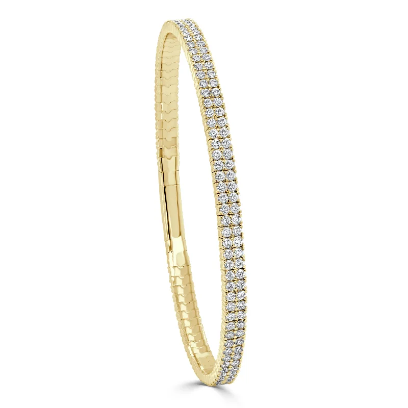 Simple gold bangle bracelets with smooth finishes for a classic and elegant style-Diamond Double Row Flexible Bangle in 14K Yellow Gold