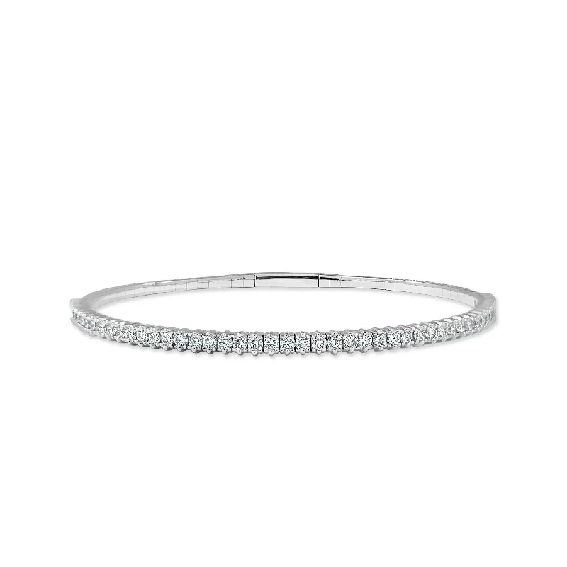 Bold bangle bracelets with mixed materials like wood, metal, and fabric-Diamond Half Eternity Flexible Bangle in 14K White Gold