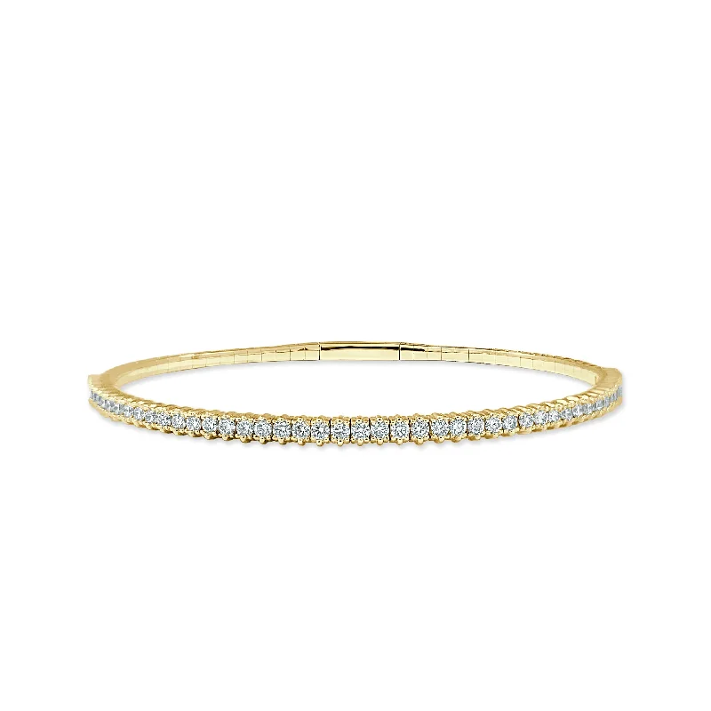 Simple bangle bracelets with smooth matte finishes for a subtle and modern style-Diamond Half Eternity Flexible Bangle in 14K Yellow Gold