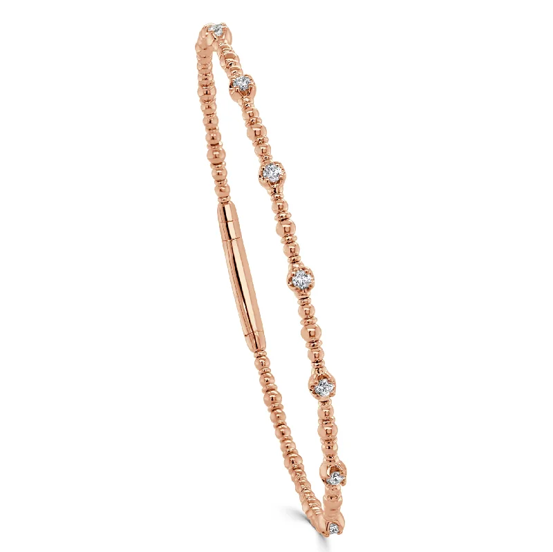 Best silver bangle bracelets with intricate detailing for a timeless and sophisticated style-Diamond Large Station Flexible Bangle in 14K Rose Gold