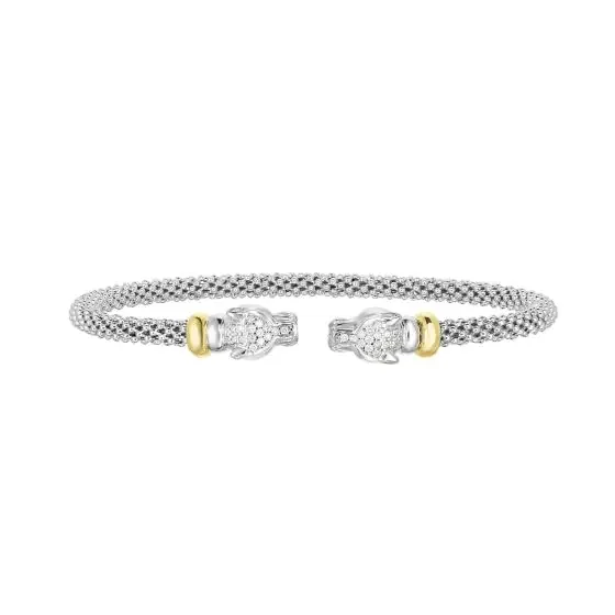 Minimalist bangle bracelets with a thin profile for a sleek and subtle appearance-Diamond Panther Cuff Bangle in Sterling Silver & 18K Yellow Gold