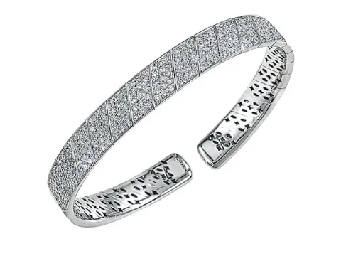 Art deco bangle bracelets with bold lines and shapes for a vintage-inspired flair-Diamond Pave Bangle in 18K White Gold