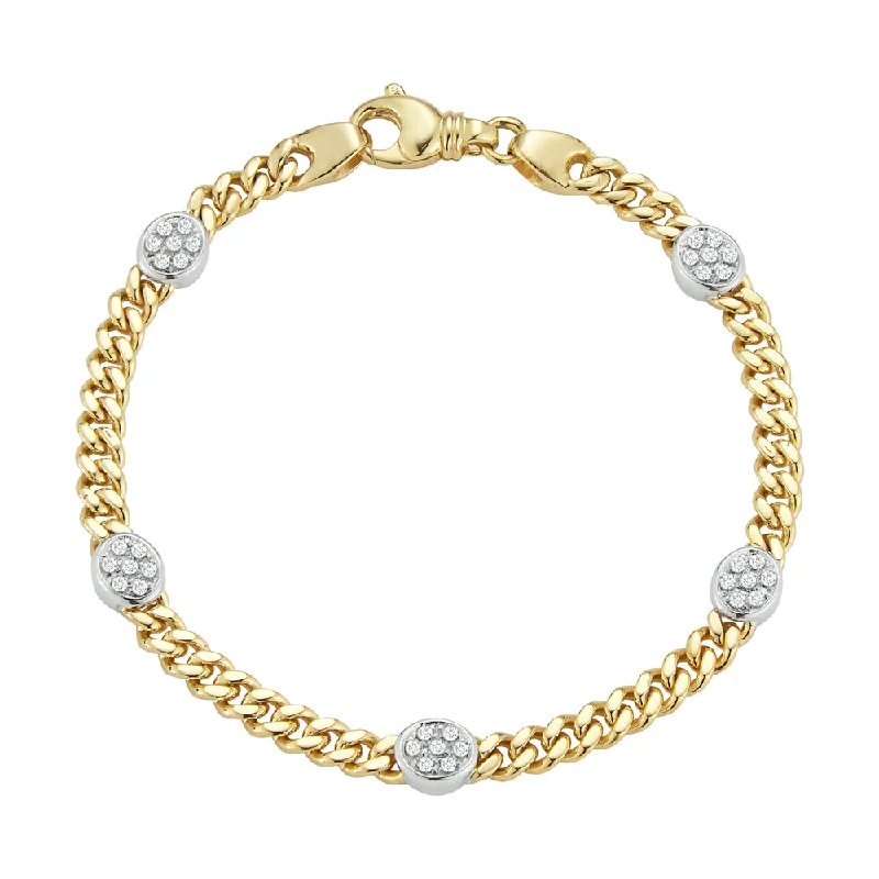 Best bangle bracelets with infinity symbols for a timeless and meaningful design-Diamond Pave Bezel Station Curb Bracelet in 14K Two Tone Gold