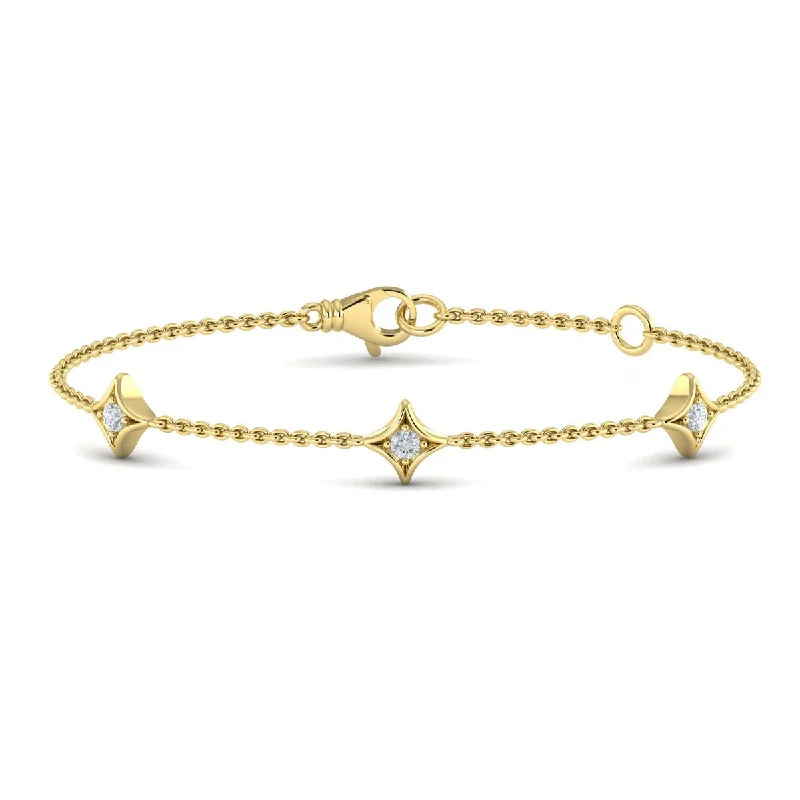 Bangle bracelets with open-ended designs for a modern and adjustable fit-Diamond Station Bracelet in 14K Yellow Gold