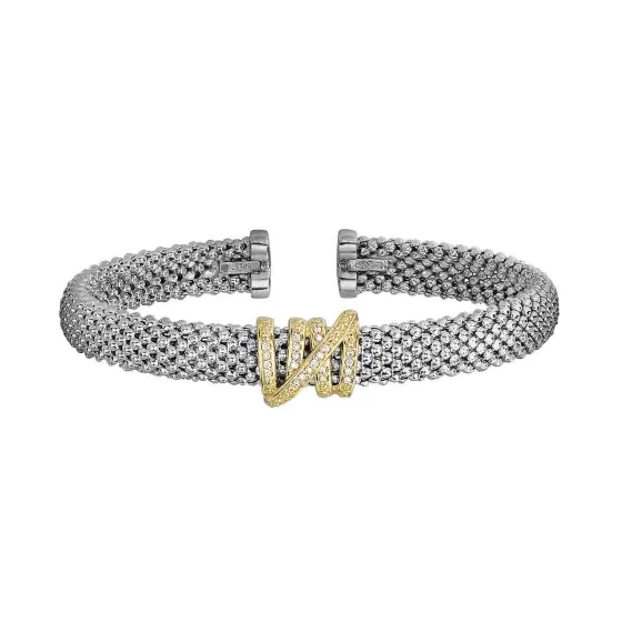 Elegant bangle bracelets with diamond-cut designs for added sparkle and elegance-Diamond Tally Bangle in Sterling Silver & 18K Yellow Gold