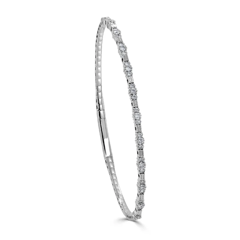 Best bangle bracelets with hand-crafted details for a unique and artisanal touch-Diamond Three Section Flexible Bangle in 14K White Gold