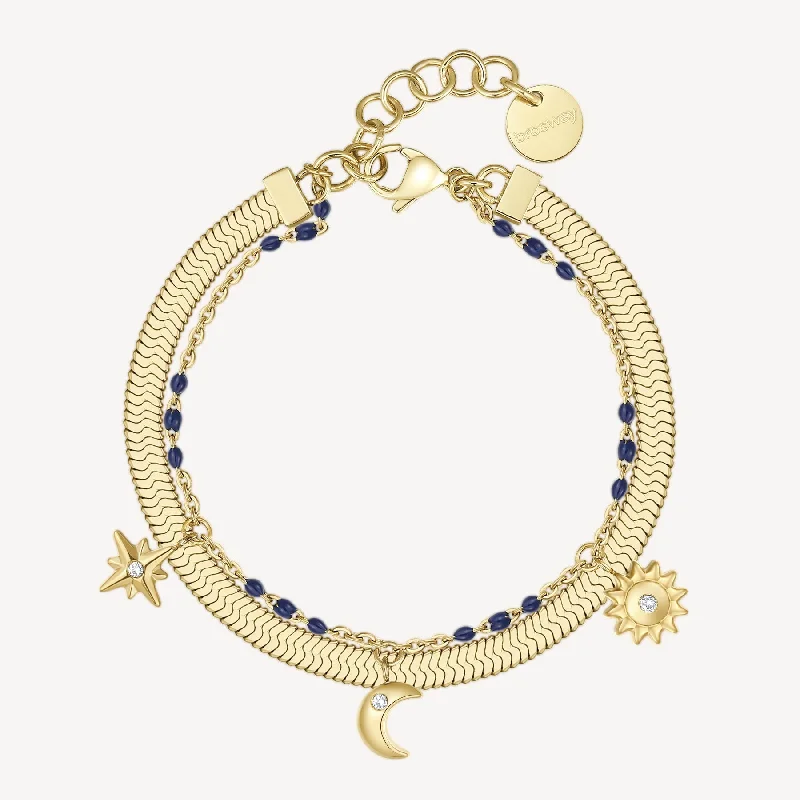 Classic bangle bracelets with clean lines for an elegant and versatile accessory-Double Layer Charm Bracelet in Gold Plated Stainless Steel