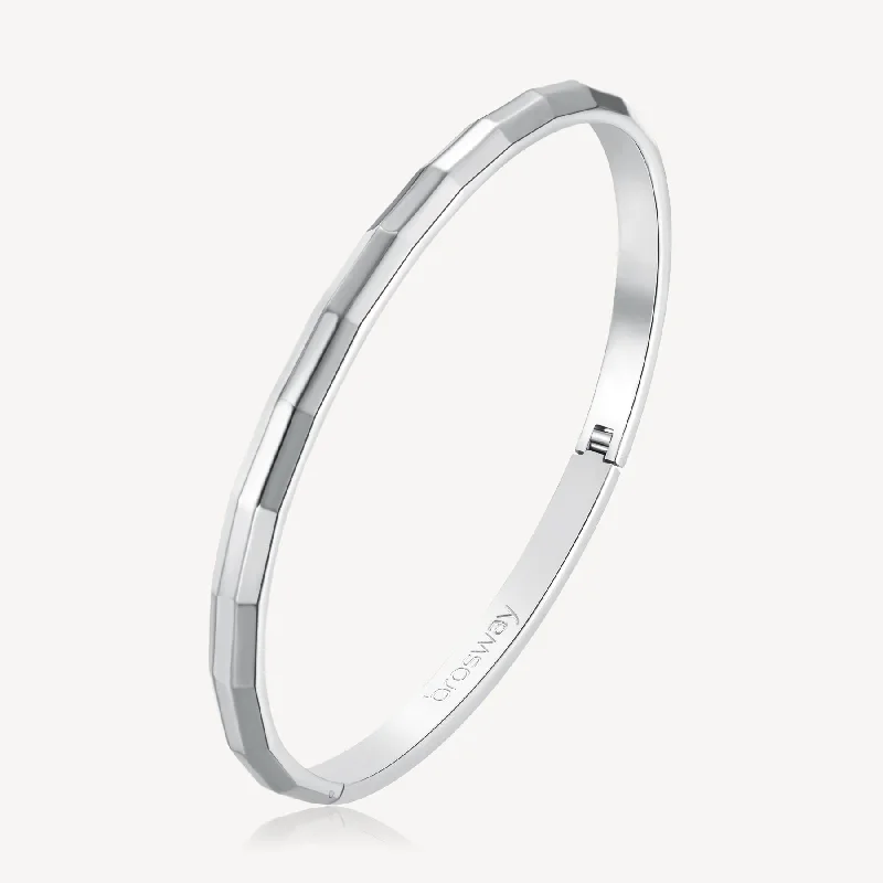 Best bangle bracelets with enamel floral patterns for a delicate and feminine touch-Faceted Bangle Bracelet in Stainless Steel