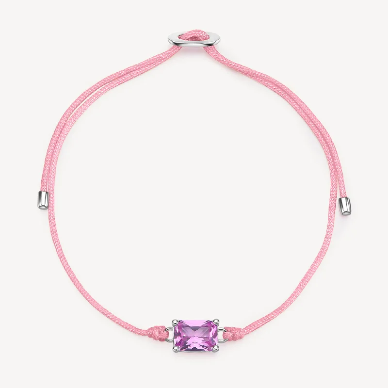 Best bangle bracelets with enamel detailing for a colorful and unique design-Fancy Pink Stone Cord Bracelet in Sterling Silver