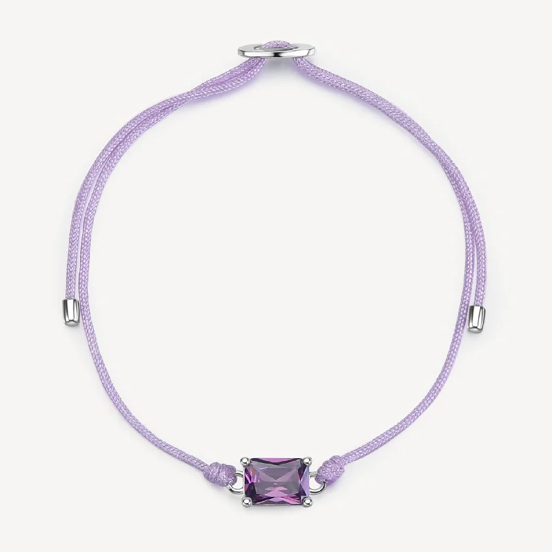 Wide metal bangle bracelets with engraved patterns for a luxurious and intricate look-Fancy Purple Stone Cord Bracelet in Sterling Silver