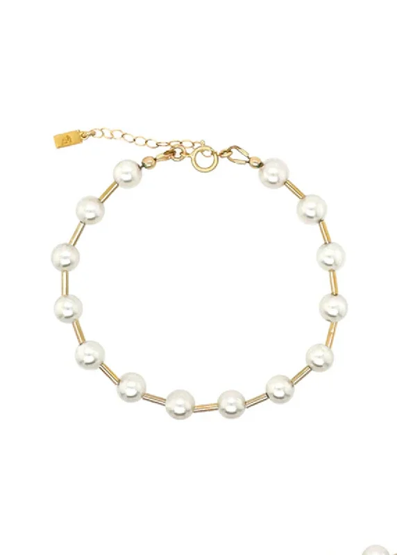 Best bangle bracelets with pearls and crystals for a glamorous and sophisticated look-Gal Beaded Bracelet - Pearl