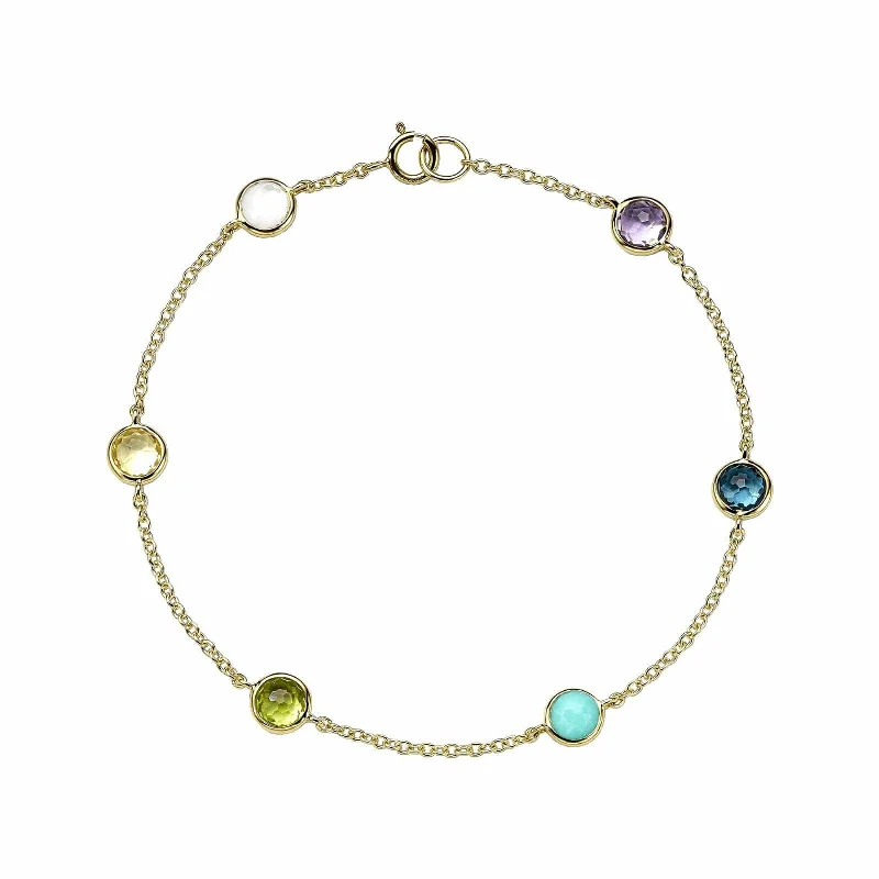 Wide bangle bracelets with bright gemstone accents for a bold, vibrant style-6-Stone Station Bracelet in Rainbow