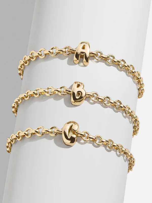 Best bangle bracelets with Swarovski crystals for a touch of sparkle and elegance-Chunky Chain Initial Bracelet - Gold