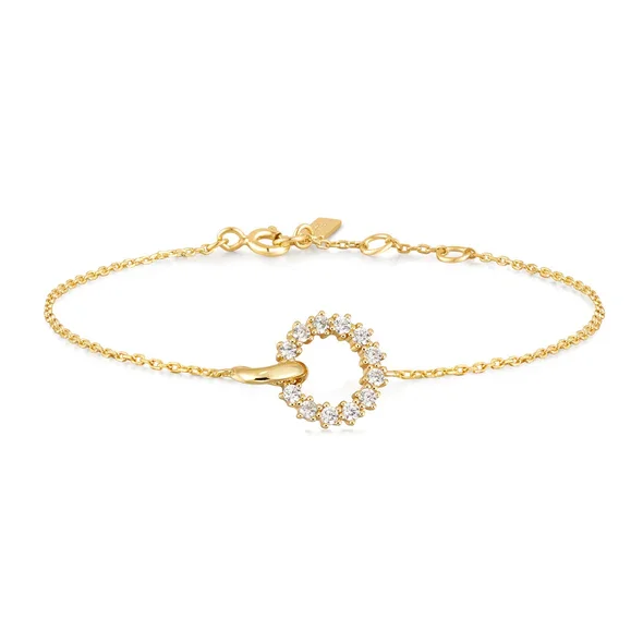 Bangle bracelets with gold and silver mixed metals for a stylish and versatile accessory-Interlinked Circles Pave Bracelet in Gold Plated Sterling Silver