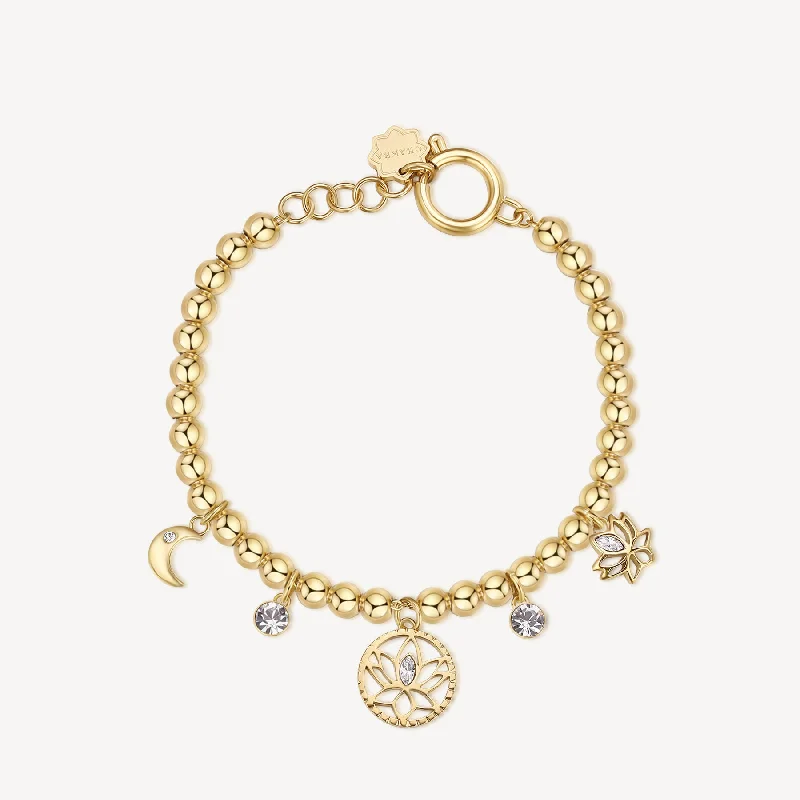 Best bangle bracelets with Swarovski crystals for a touch of sparkle and elegance-Lotus Chakra Bracelet in Gold Plated Stainless Steel